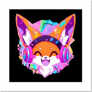 Fox With Headphones Posters and Art